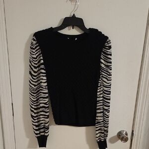 Black Sweater with Zebra Print Sleeves